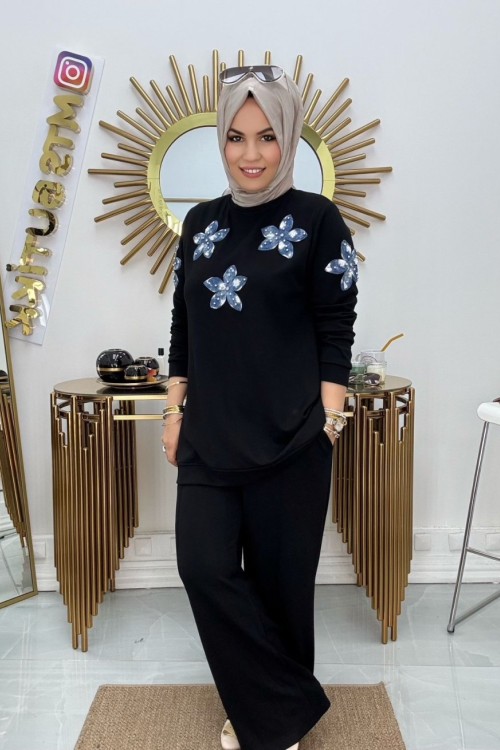 Ruk Fashion Yıldız Takım Kot Garnili Siyah