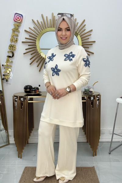 Ruk Fashion Yıldız Takım Kot Garnili Ekru