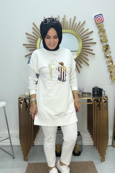 Şapkalı Kız Tunik Beyaz