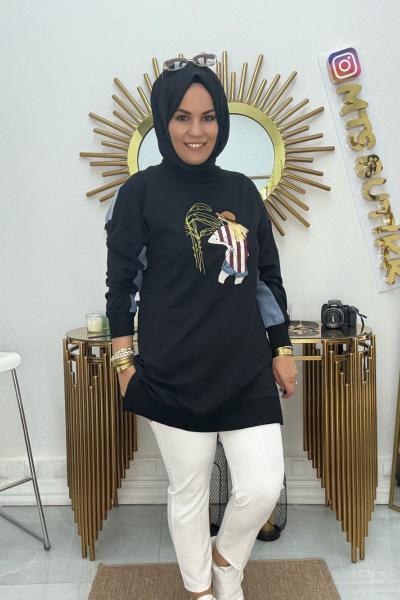 Şapkalı Kız Tunik Siyah