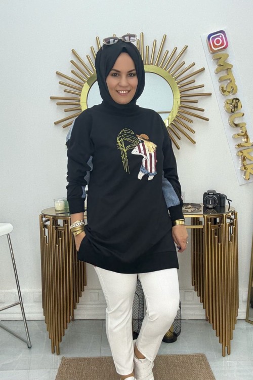 Şapkalı Kız Tunik Siyah