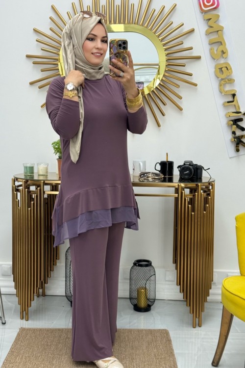 Şifon Detaylı İspanyol Takım  Gül