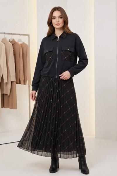 Şifon  Etekli Takım Siyah