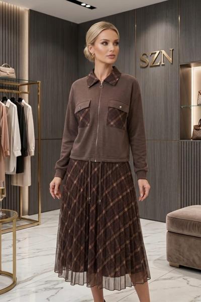 Şifon  Etekli Takım Kahverengi