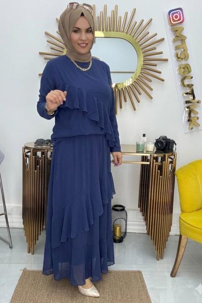 Şifon Etekli Takım  Mavi