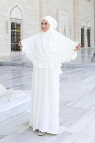 Sufleli Namaz Umre Elbisesi  Beyaz