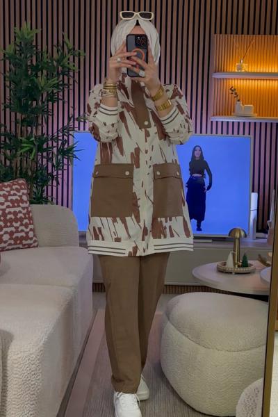 Szn Keten Takım Çift Cepli  Kahverengi