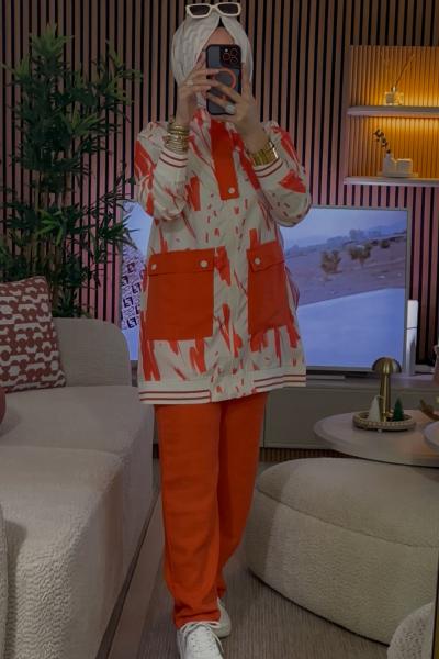 Szn Keten Takım Çift Cepli  Turuncu