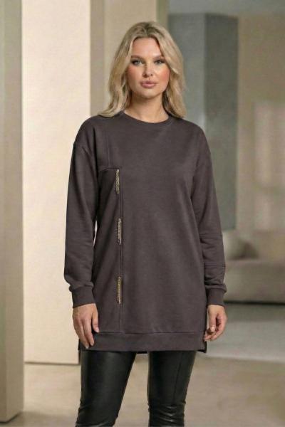 Taş Detaylı Pike Tunik  Kahverengi