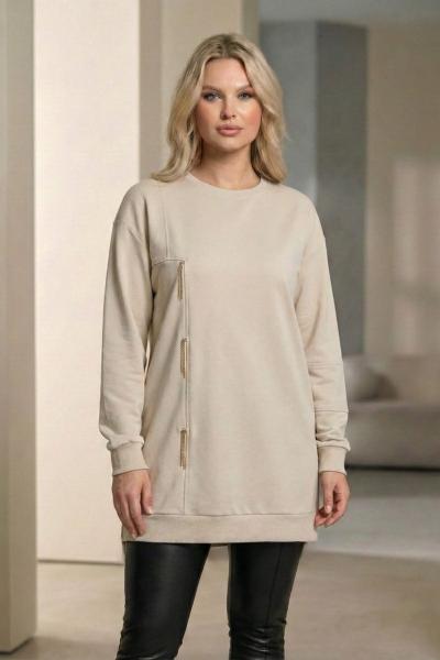 Taş Detaylı Pike Tunik  Taş Rengi