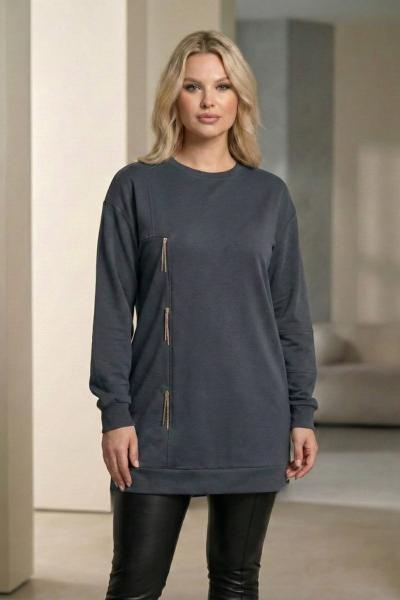 Taş Detaylı Pike Tunik  Füme