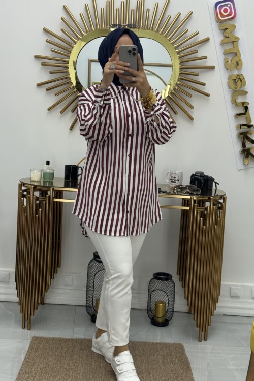 Taşlı Gömlek Bordo