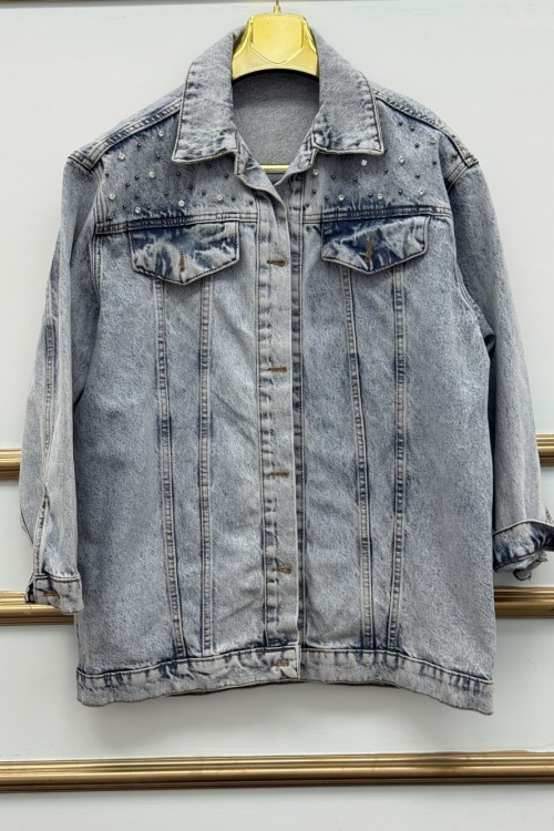 Taşlı Ovarsize Kot  Mavi