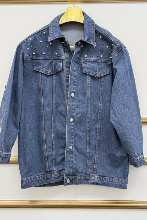 Taşlı Ovarsize Kot  Lacivert