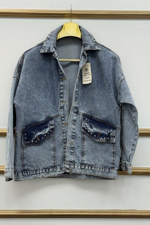 Taşlı Ovarsize Kot  Gök Mavi