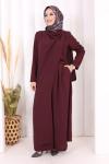Tek Omuz Gold Toka Detaylı Pantolon Takım  Bordo