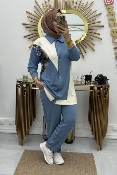 Tek Taraf Varaklı Takım Mavi Ekru