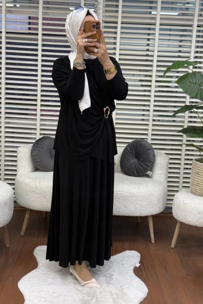 Tokalı Etekli Takım  Siyah