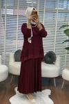 Tuana Etekli Bluzu Şifonlu Takım  Bordo