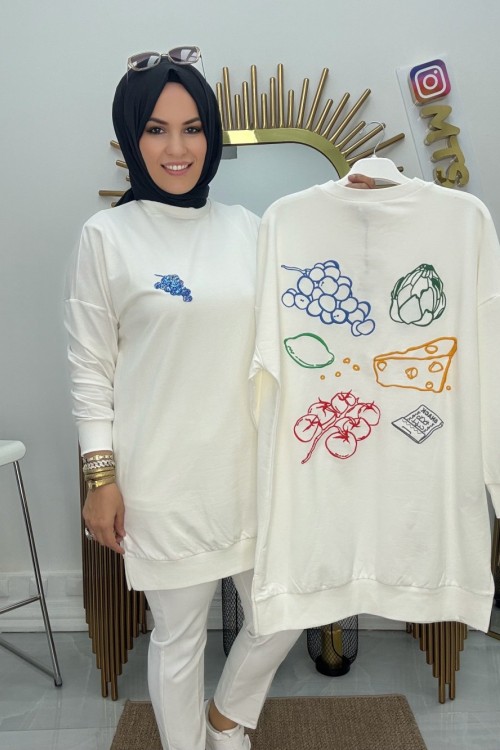 Üzümlü Tunik  Beyaz