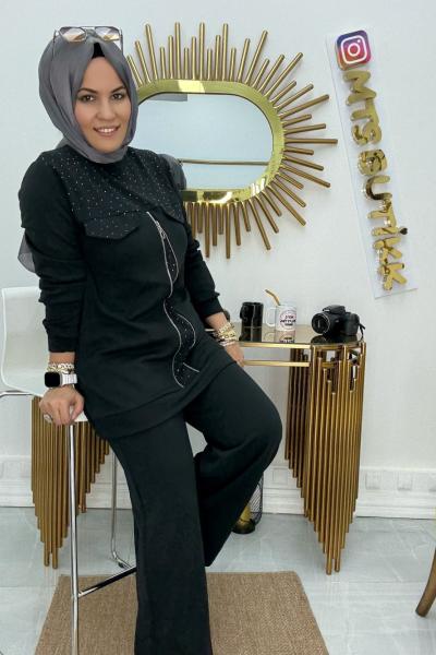 V Fermuarlı Takım  Siyah