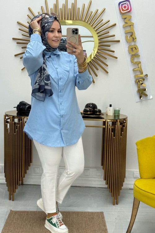 V Gömlek  Bebe Mavisi