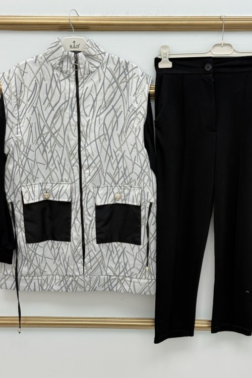 Varaklı Üçlü Takım Siyah