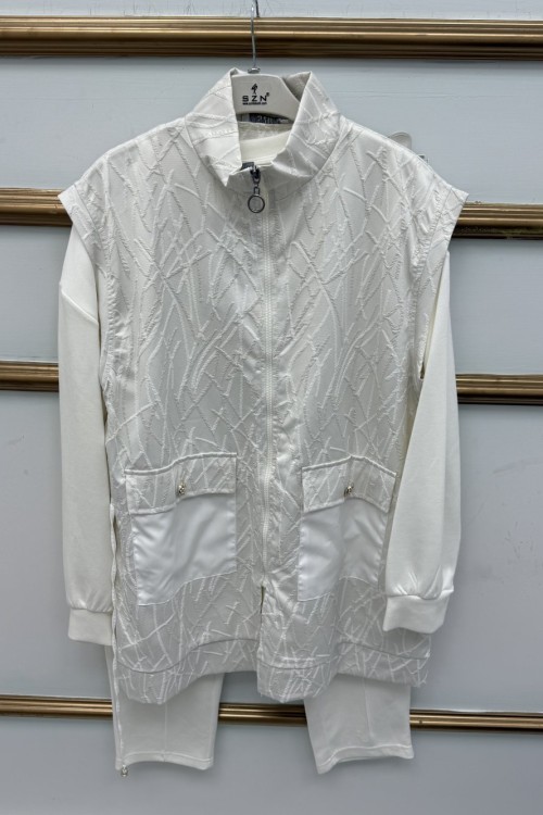 Varaklı Üçlü Takım Beyaz