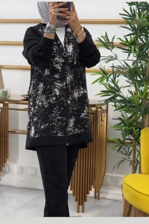 Varaklı Simli Takım  Siyah