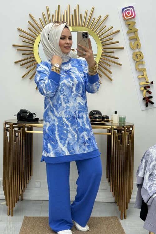 Varaklı Takım  Saks Mavisi