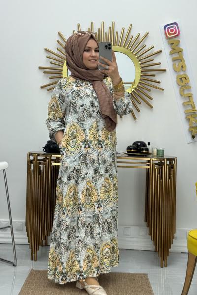 Viskon Elbise Önü Dügmeli Krem