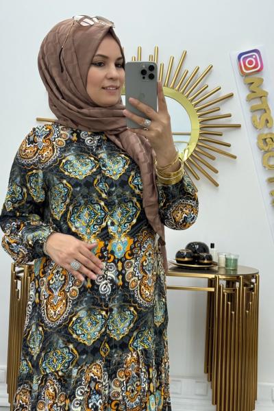 Viskon Elbise Önü Dügmeli Siyah