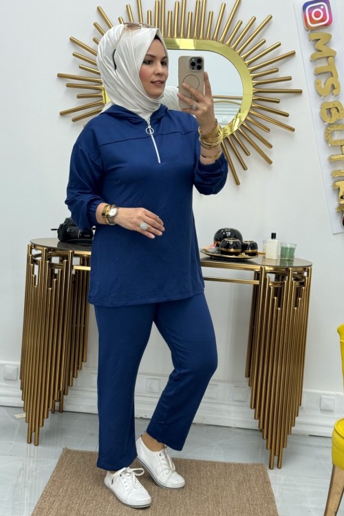 Yakası Fermuarlı Takım  Lacivert