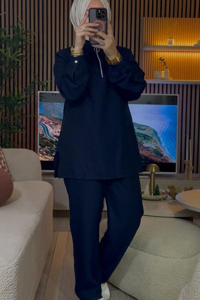 Yakası Gümüş Fermuarlı  Lacivert