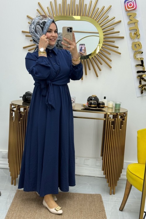 Yandan Bağlamalı Elbise Lacivert