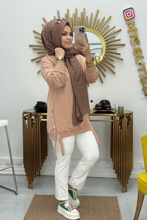 Yanı Düğmeli Tunik  Camel