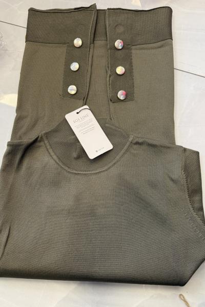 Yanı Düğmeli Merserize  Haki