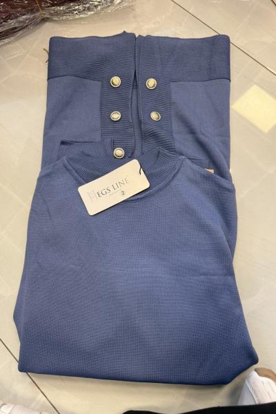 Yanı Düğmeli Merserize  Mavi