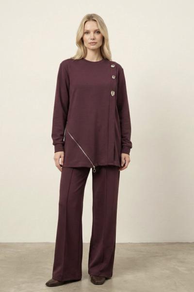 Yanı Fermuarlı Takım  Bordo