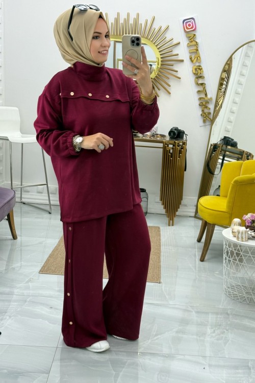 Yanları Çıt Çıt Takım  Bordo