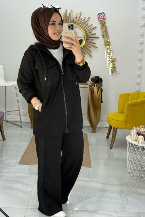 Yanları Şerit Takım Siyah