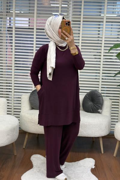 Yanları Cepli Takım  Mürdüm
