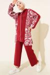 Yanları Desenli Takım  Bordo