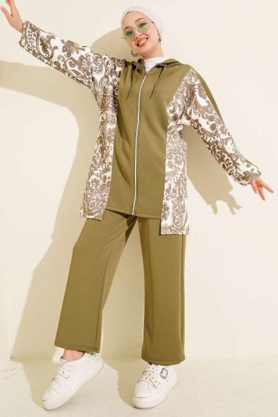 Yanları Desenli Takım  Haki