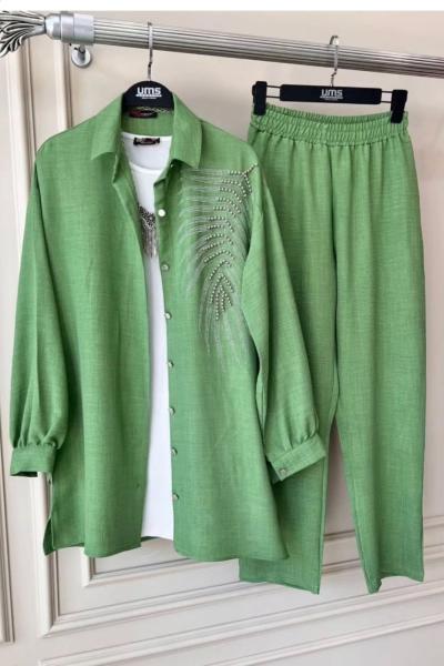 Yaprak Taşlı Takım Yeşil