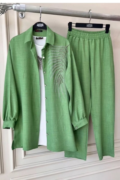 Yaprak Taşlı Takım Yeşil