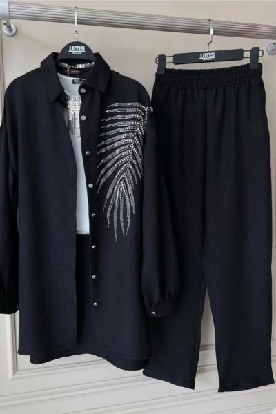 Yaprak Taşlı Takım Siyah