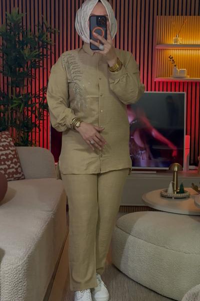 Yaprak Taşlı Takım Taş Rengi