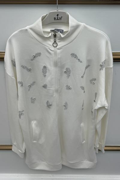 Yaprak Taşlı Kap  Beyaz