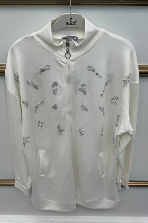 Yaprak Taşlı Kap  Beyaz